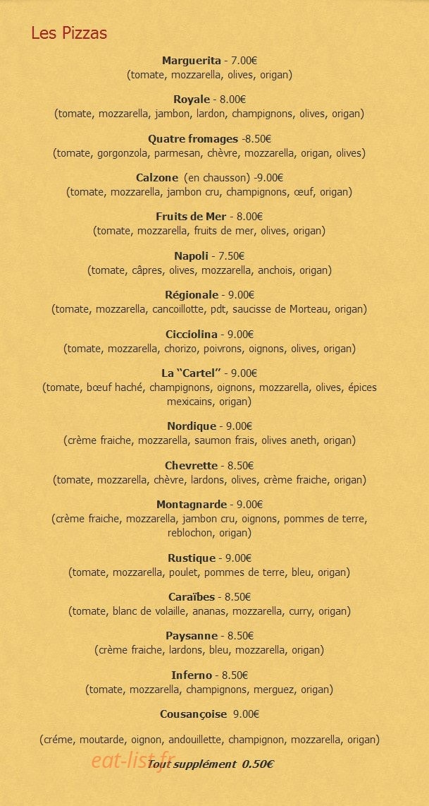 Carte et menu de La cigale et le fournil à Cousance — Les pizzas