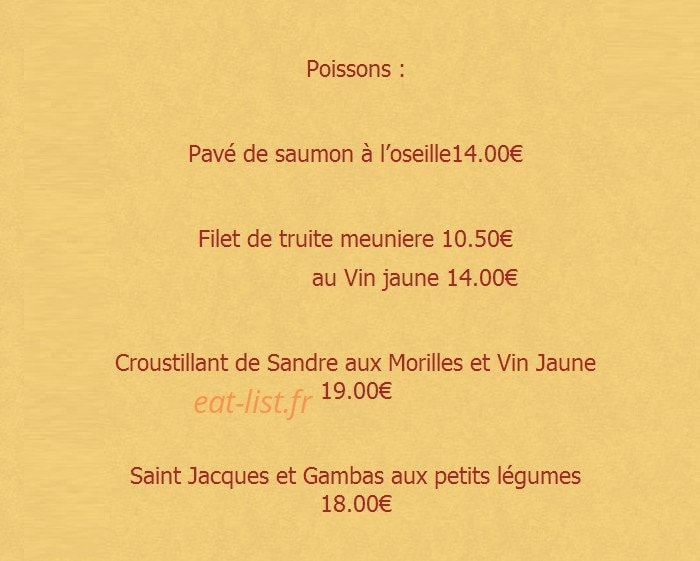 Carte et menu de La cigale et le fournil à Cousance — Les poissons