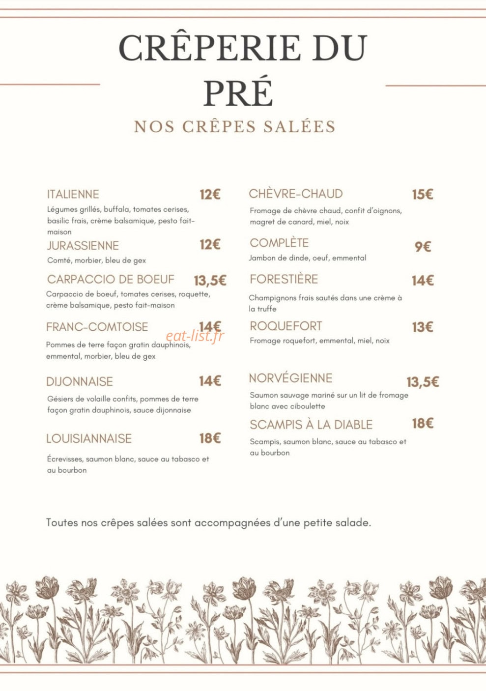 Crêperie du pré — carte page 1