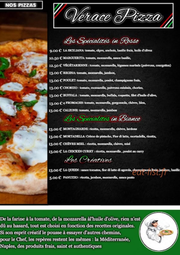 Verace pizza — carte page 1
