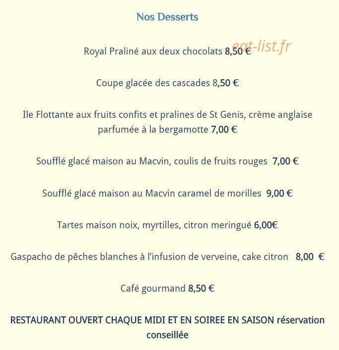 Restaurant Des Grottes — carte page 3