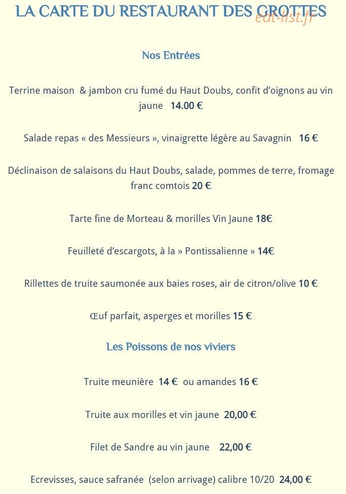 Restaurant Des Grottes — carte page 1
