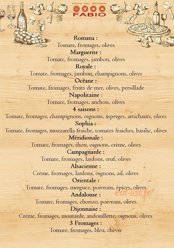 Pizzeria Fabio — carte page 1