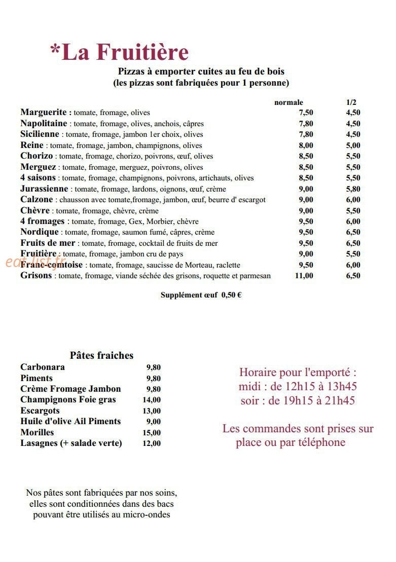 La Fruitière — carte page 1
