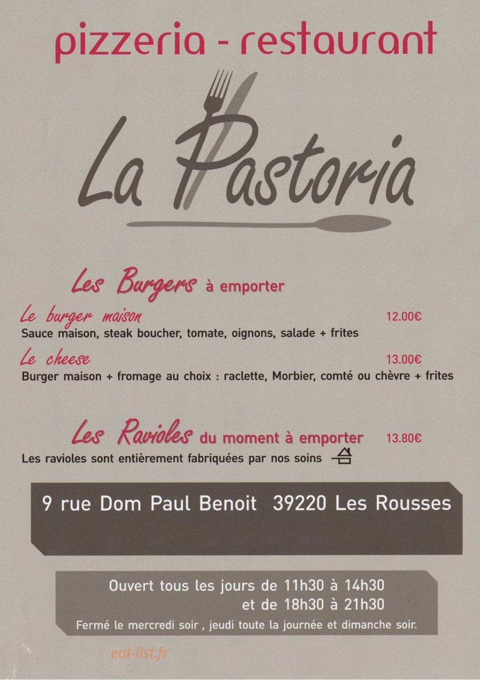 La Pastoria — carte page 1