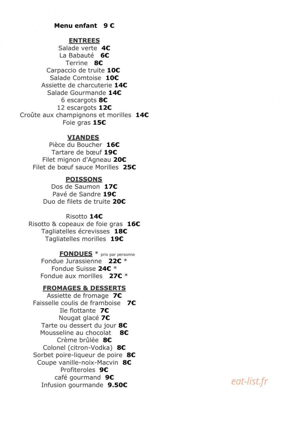 L’Auberge du Cerf — carte page 1