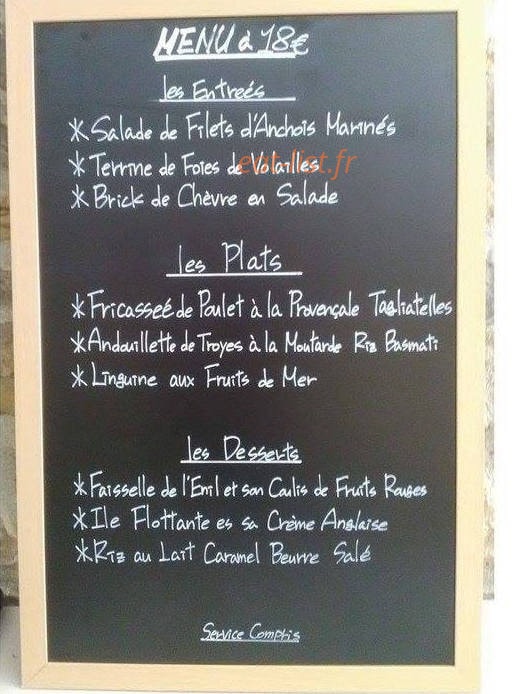 Le Bistrot de la Mère Simone — carte page 1