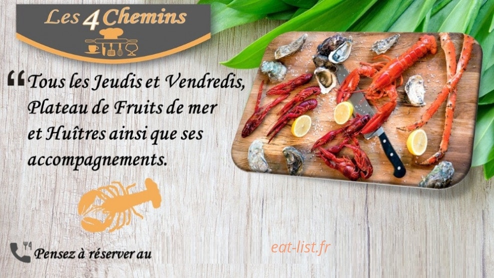 Carte et menu de Brasserie Les 4 Chemins à Moirans en Montagne — Plateau de fruits de mer et huîtres