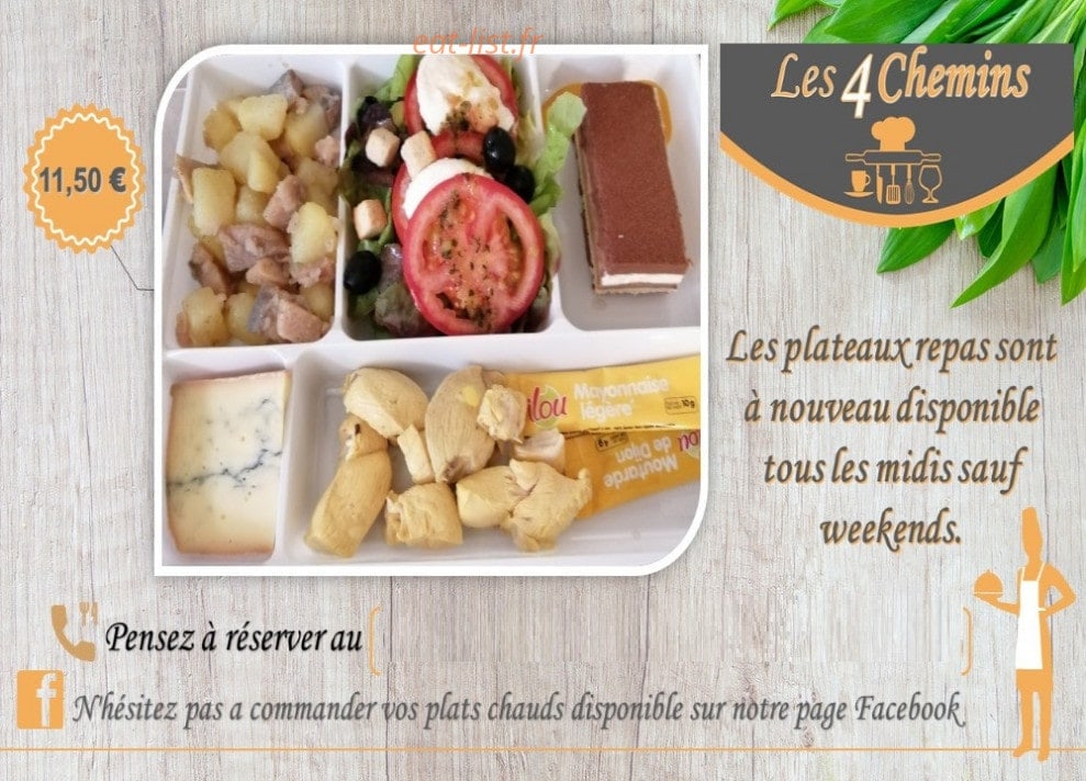 Carte et menu de Brasserie Les 4 Chemins à Moirans en Montagne — Menu à 11,50€
