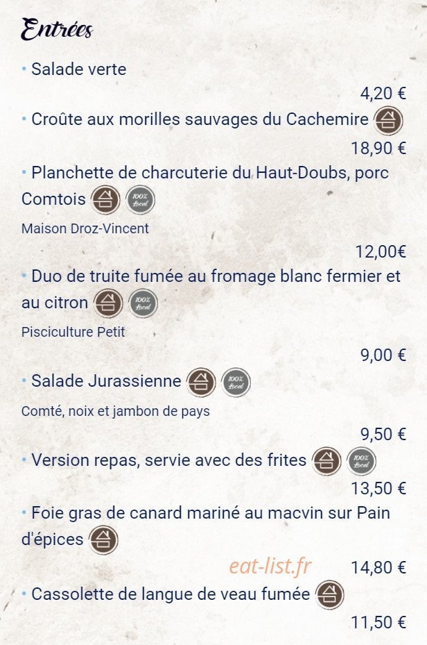 Carte et menu de Le Regardoir à Moirans en Montagne — les entrées