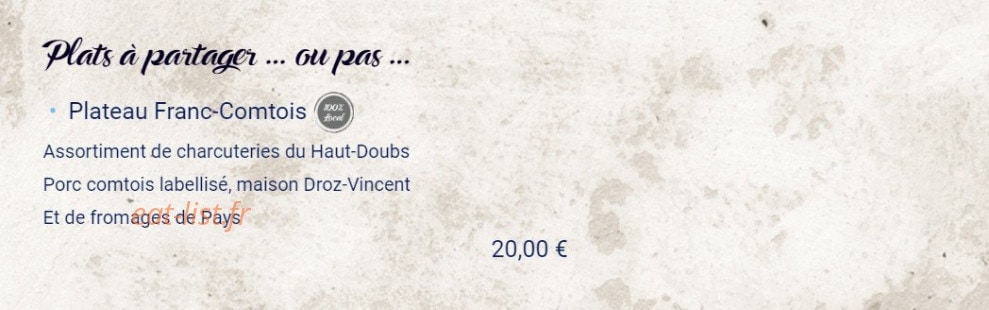 Carte et menu de Le Regardoir à Moirans en Montagne — Plats a emporter