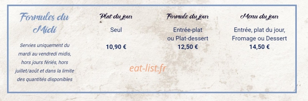 Carte et menu de Le Regardoir à Moirans en Montagne — Les formules du midi