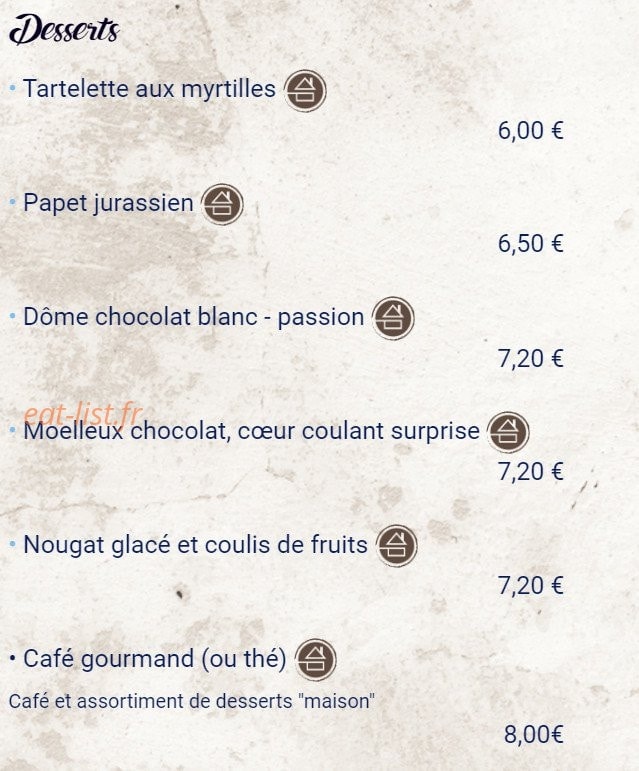 Carte et menu de Le Regardoir à Moirans en Montagne — les desserts
