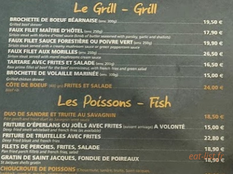 Menu La Guinguette - Les grills et poissons