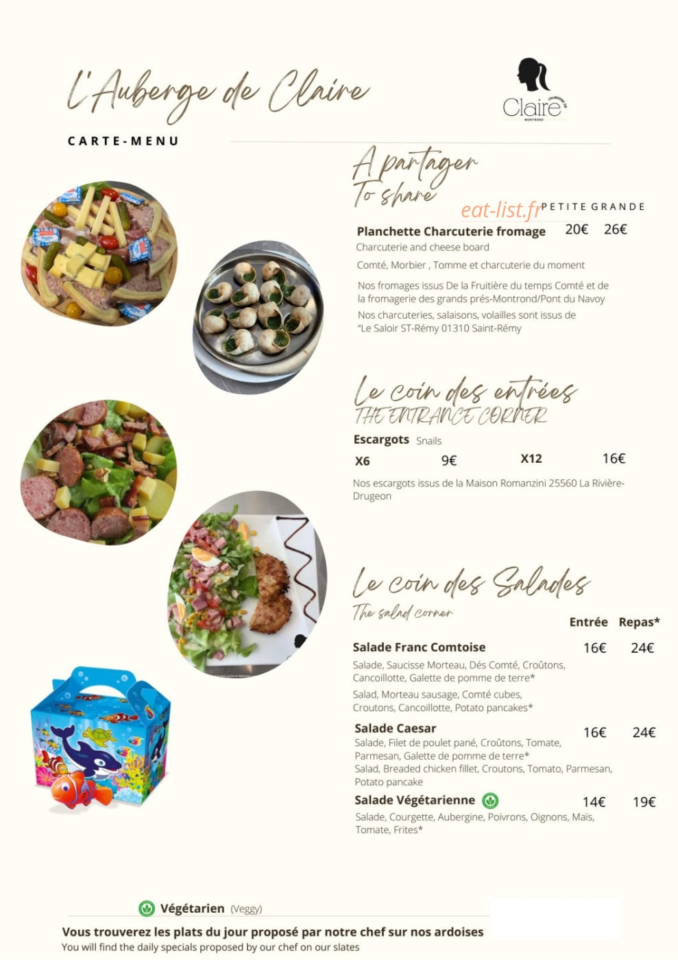 L'Auberge de Claire — carte page 1