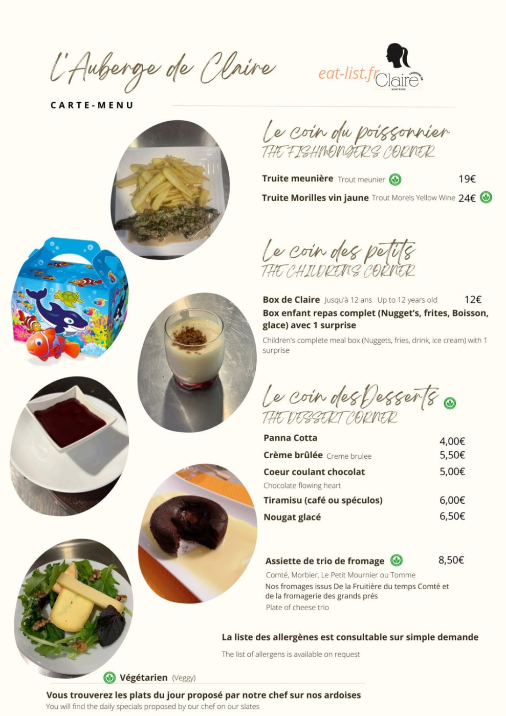 L'Auberge de Claire — carte page 4