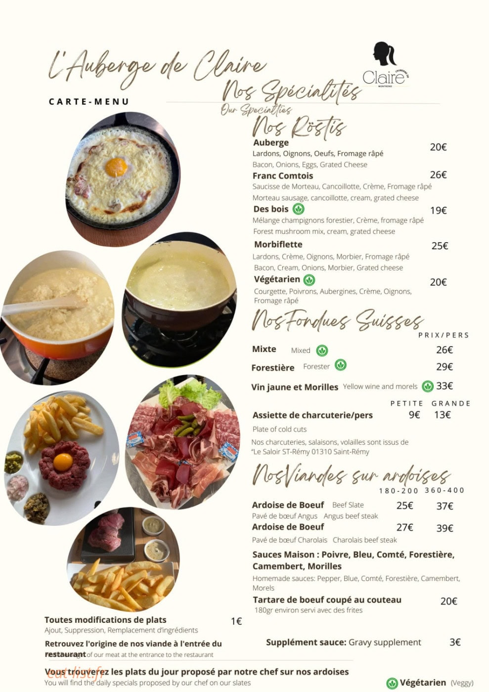 L'Auberge de Claire — carte page 2