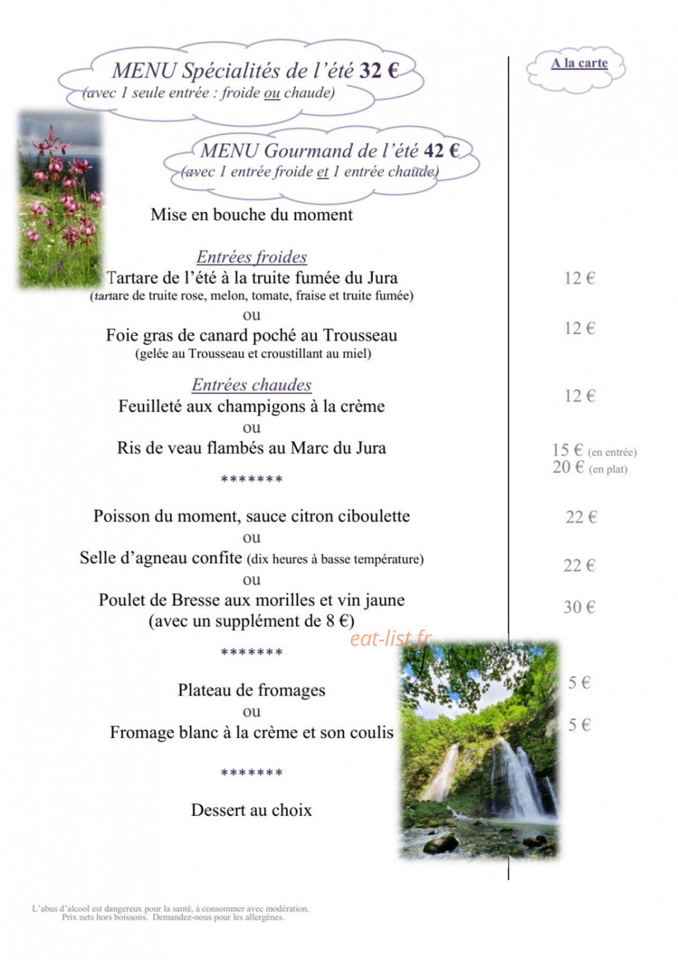 Hôtel Restaurant Le Pré Fillet — carte page 3
