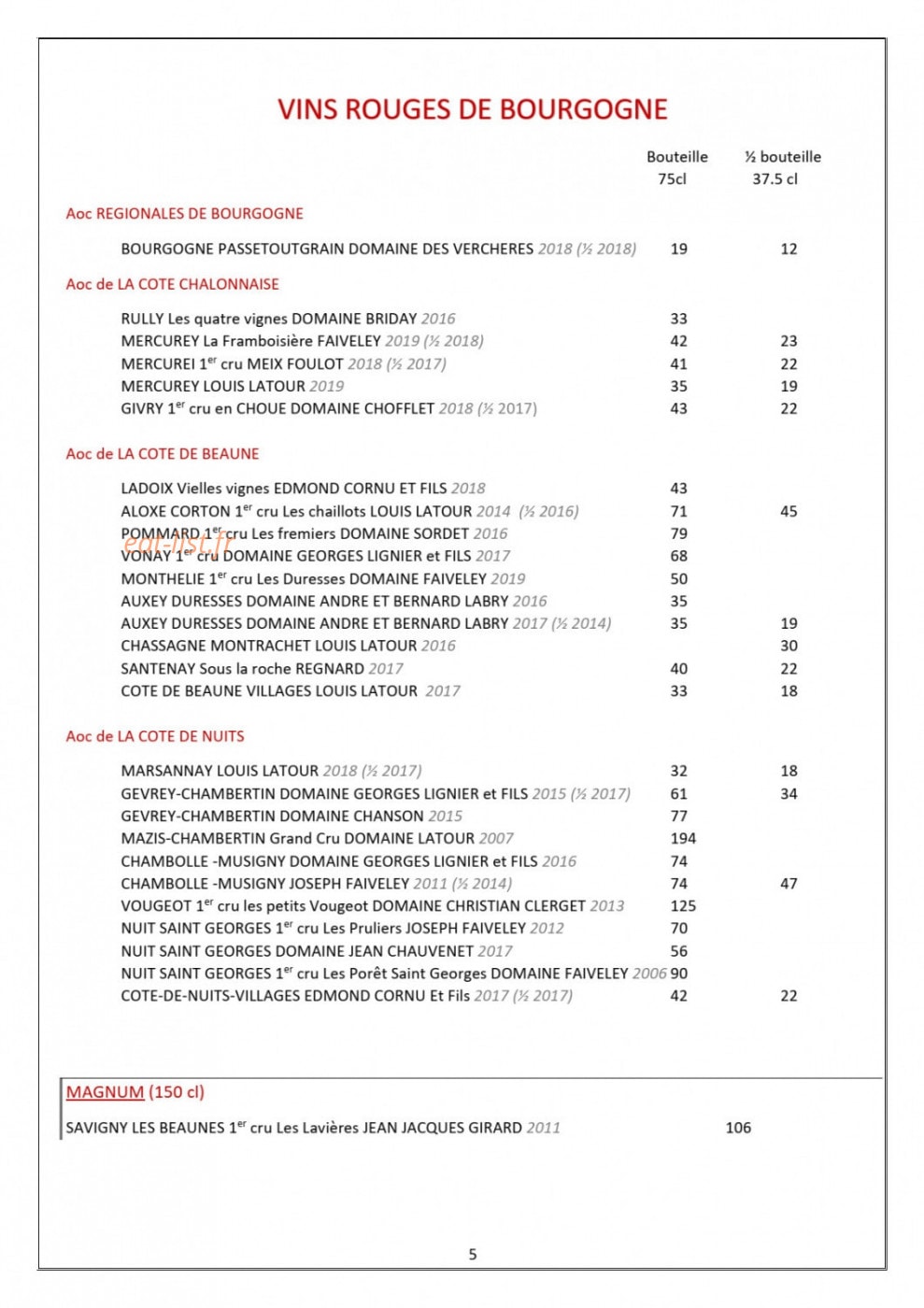 Hôtel Restaurant Le Pré Fillet — carte page 9