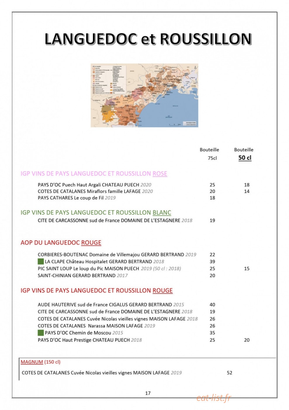 Hôtel Restaurant Le Pré Fillet — carte page 21