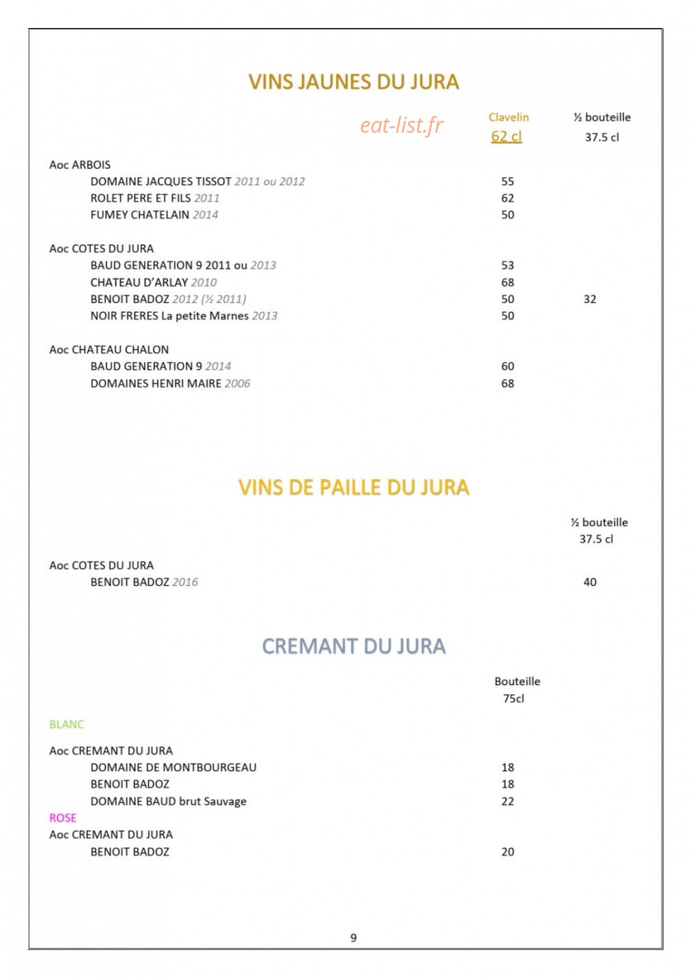 Hôtel Restaurant Le Pré Fillet — carte page 13