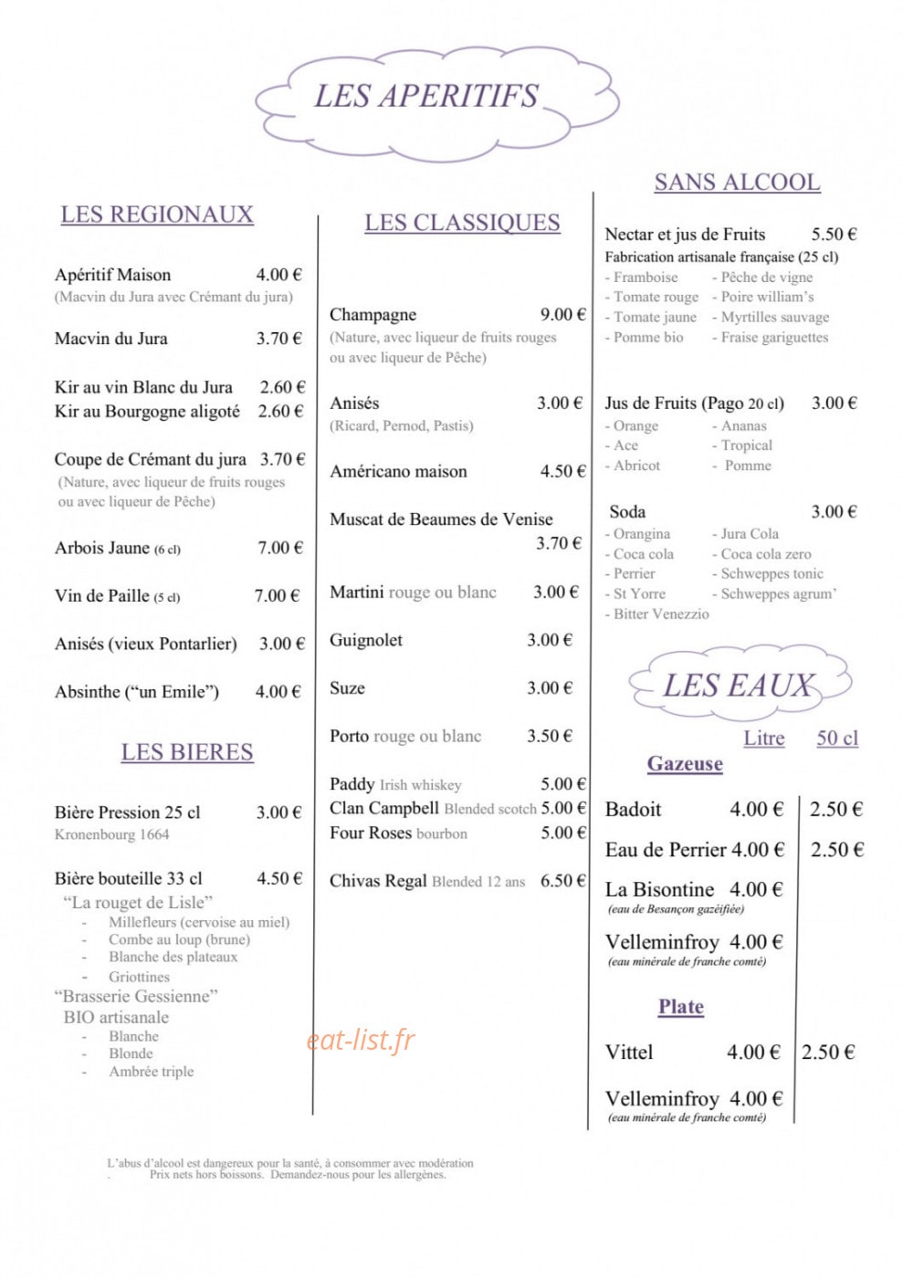 Hôtel Restaurant Le Pré Fillet — carte page 2