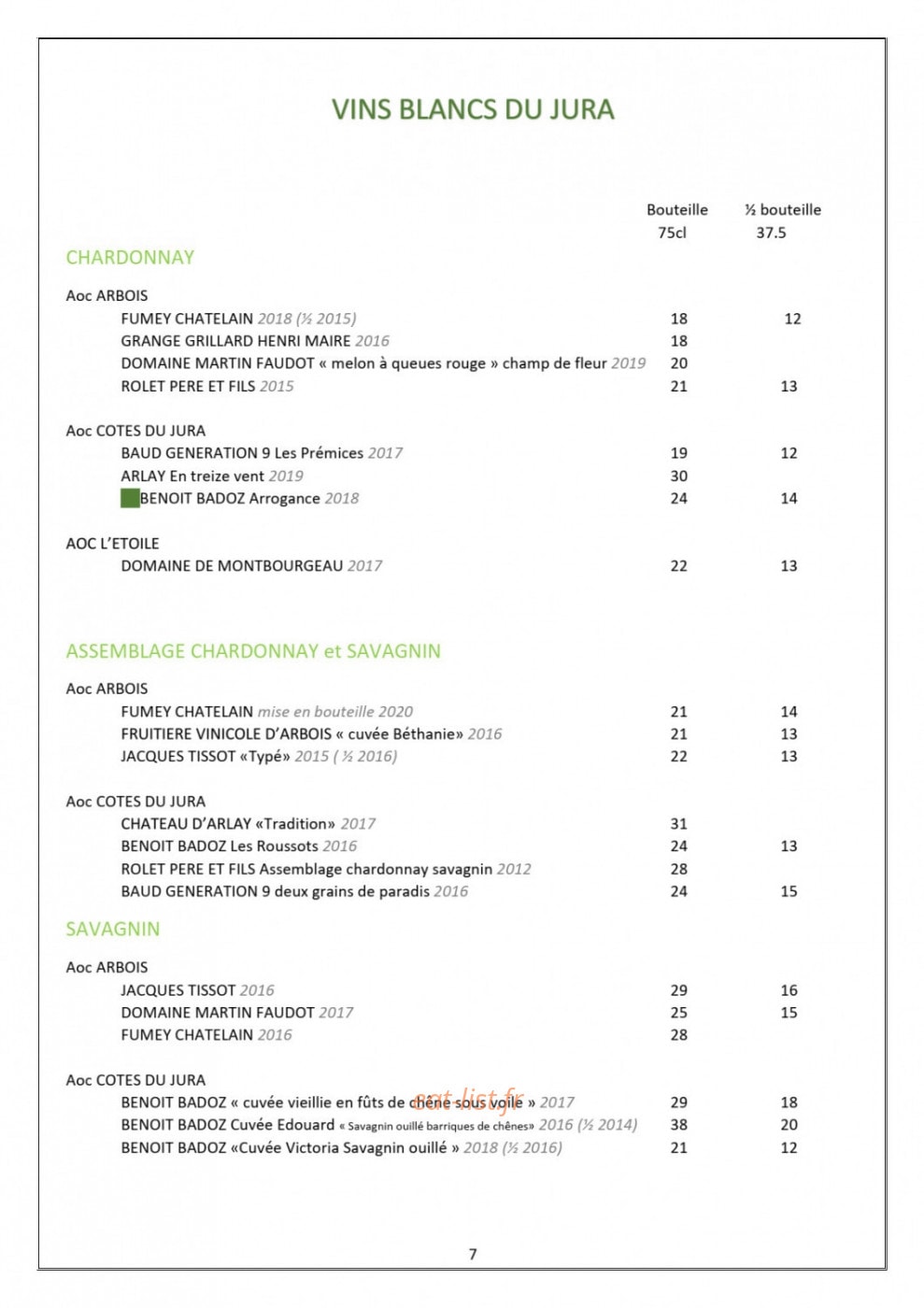 Hôtel Restaurant Le Pré Fillet — carte page 11