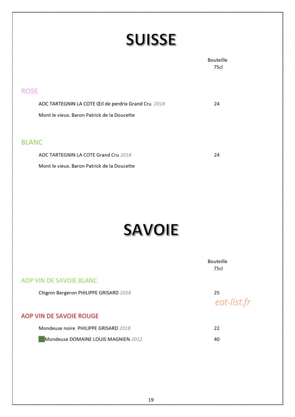 Hôtel Restaurant Le Pré Fillet — carte page 23