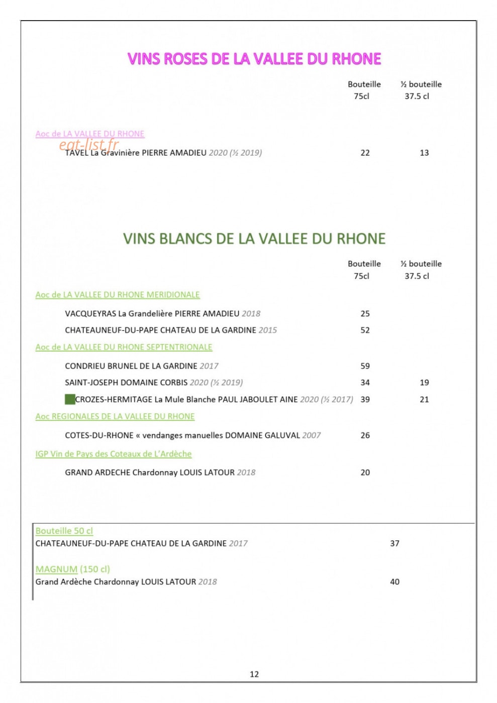 Hôtel Restaurant Le Pré Fillet — carte page 16