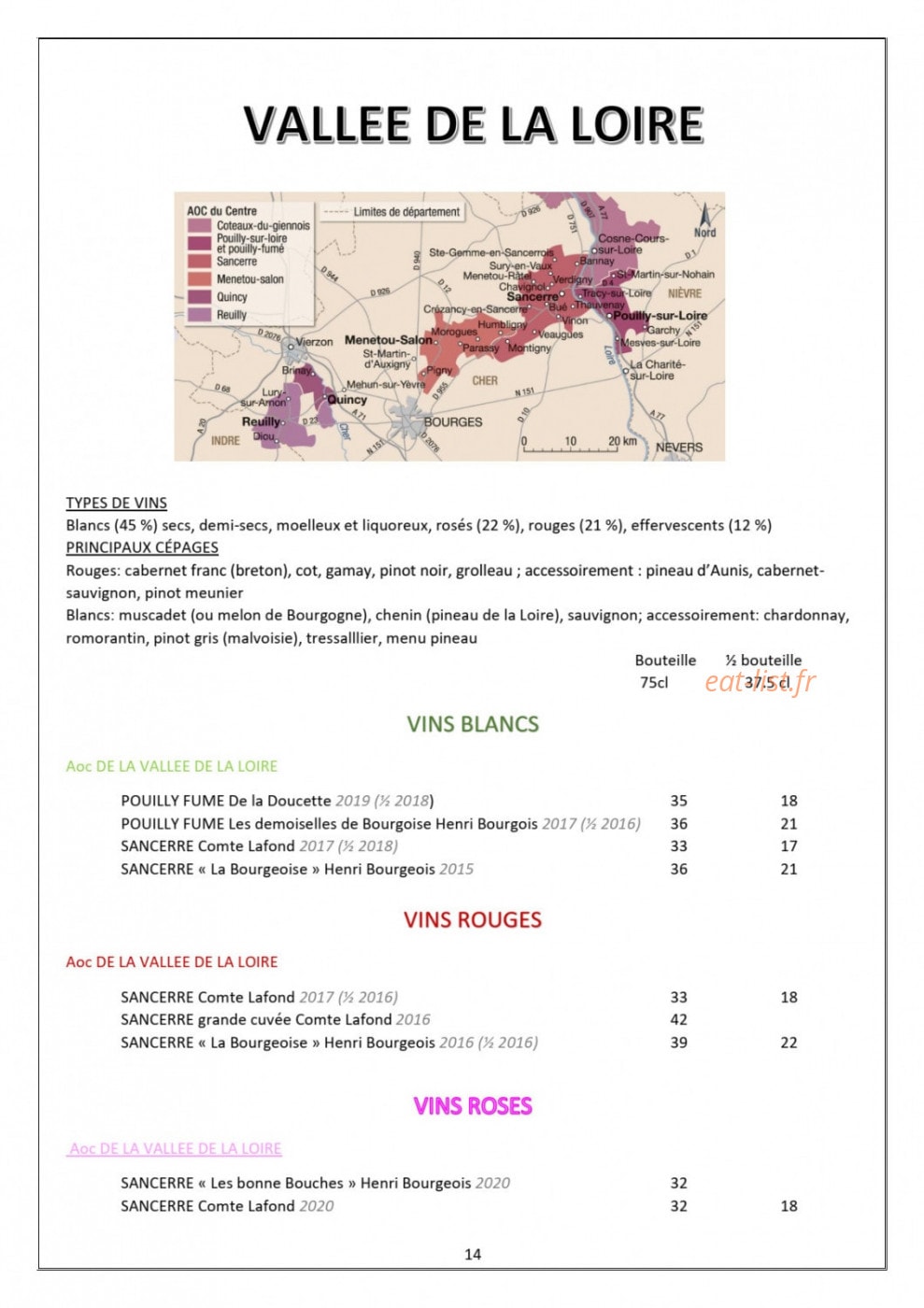 Hôtel Restaurant Le Pré Fillet — carte page 18