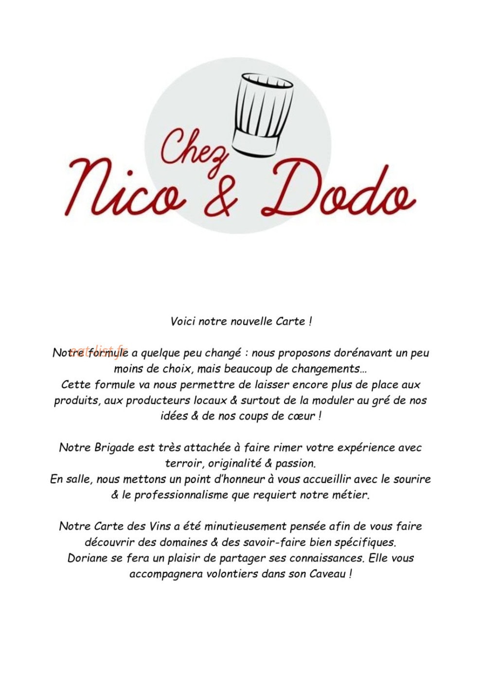 Chez Nico & Dodo — carte page 1