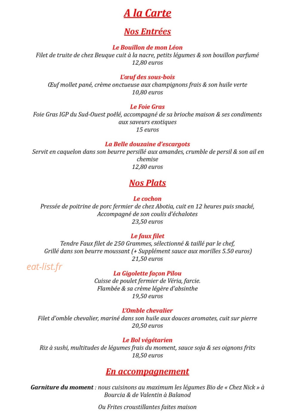 Chez Nico & Dodo — carte page 2
