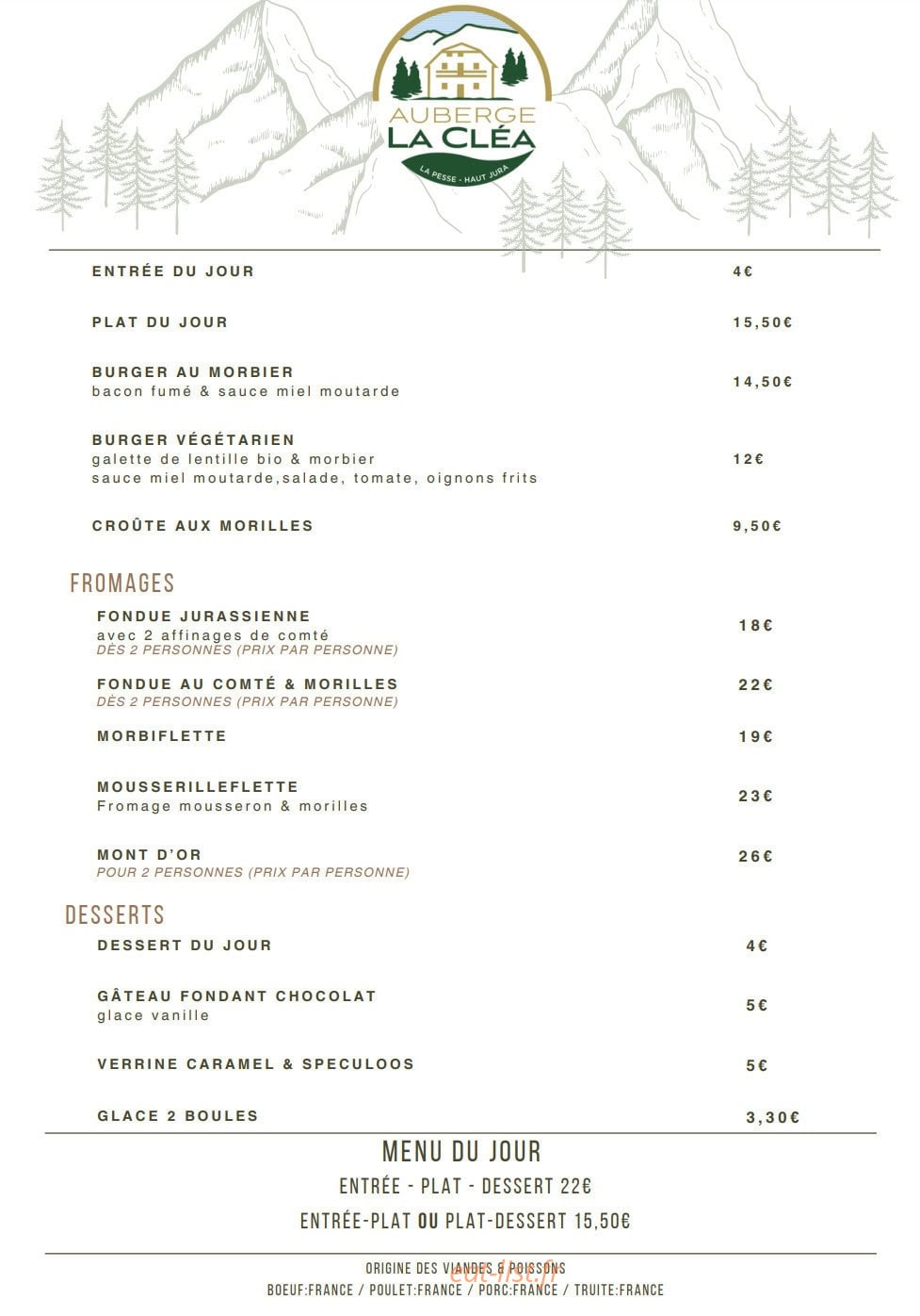 Auberge La Cléa — carte page 1