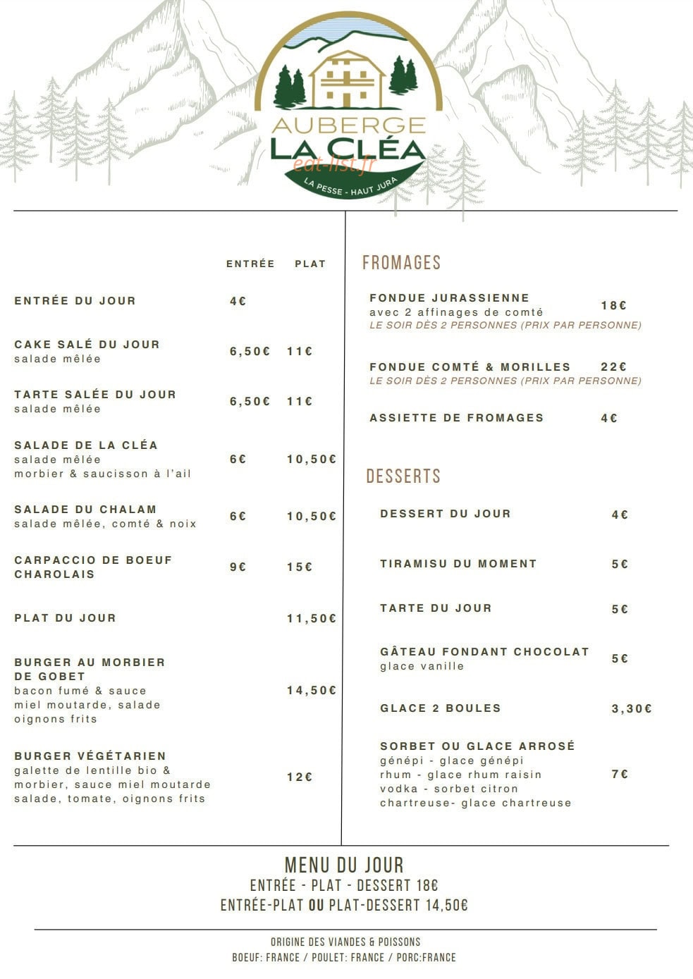 Auberge La Cléa — carte page 2