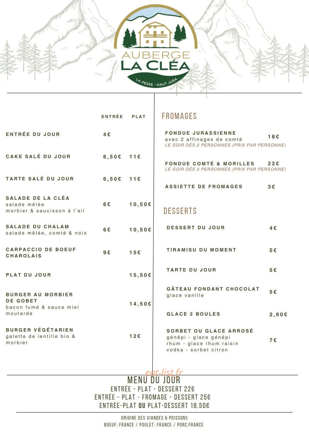 Auberge La Cléa — carte page 3