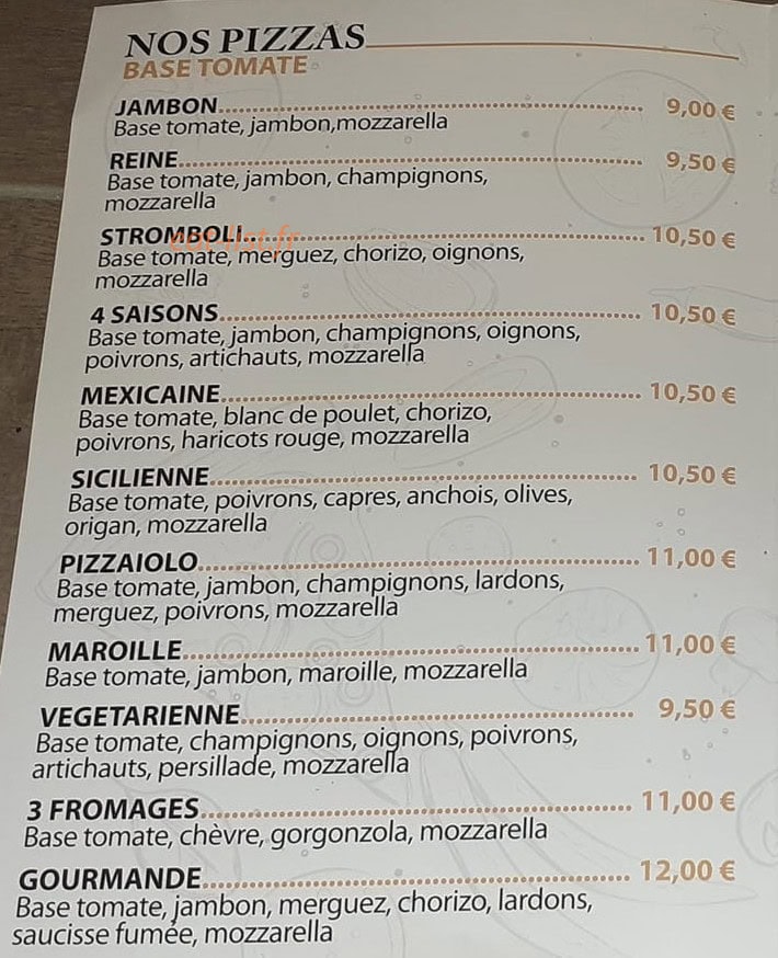 Le Pizzaiolo — carte page 1