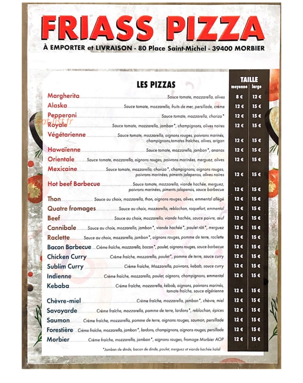 Friass pizza — carte page 1