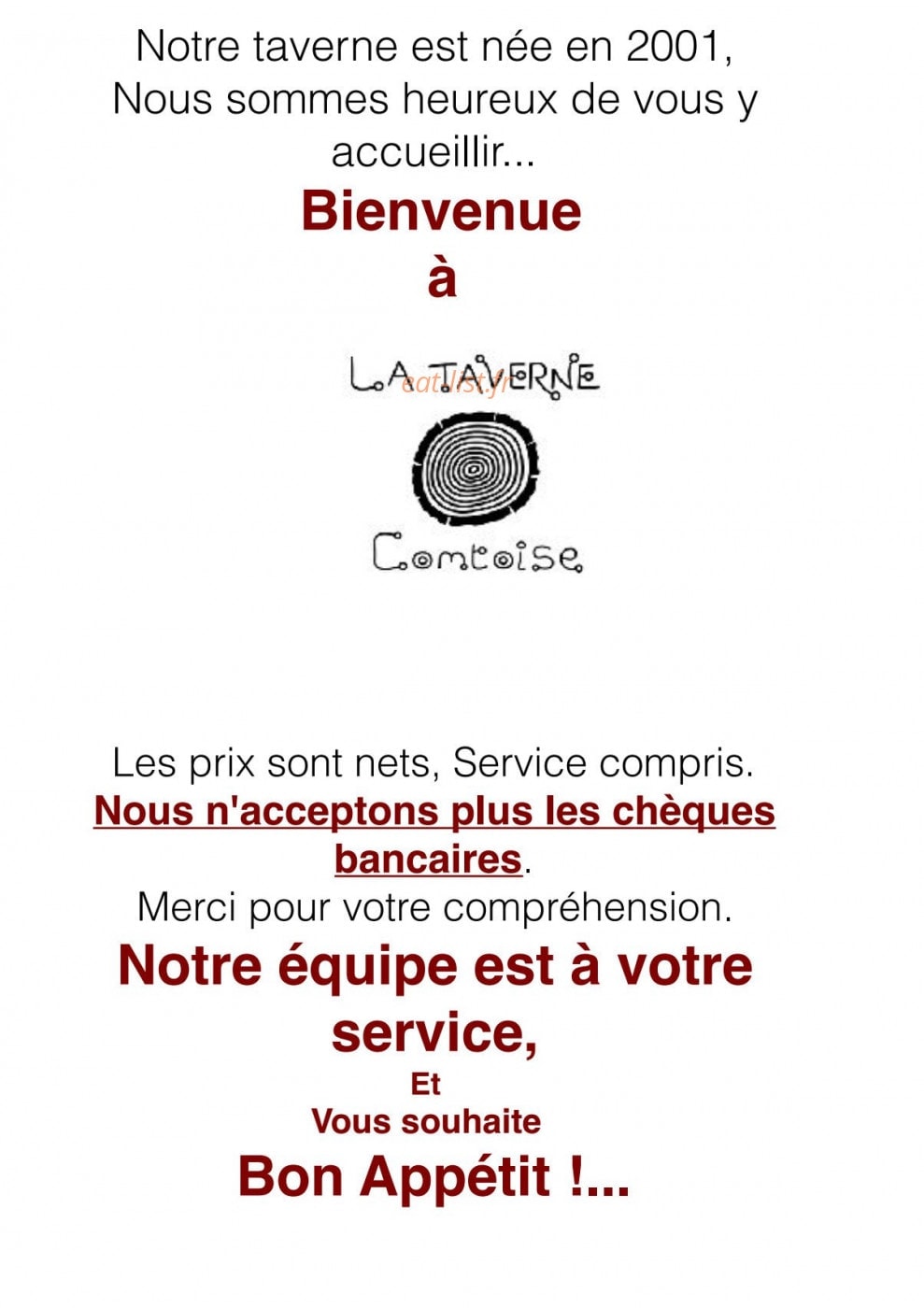 La Taverne — carte page 1