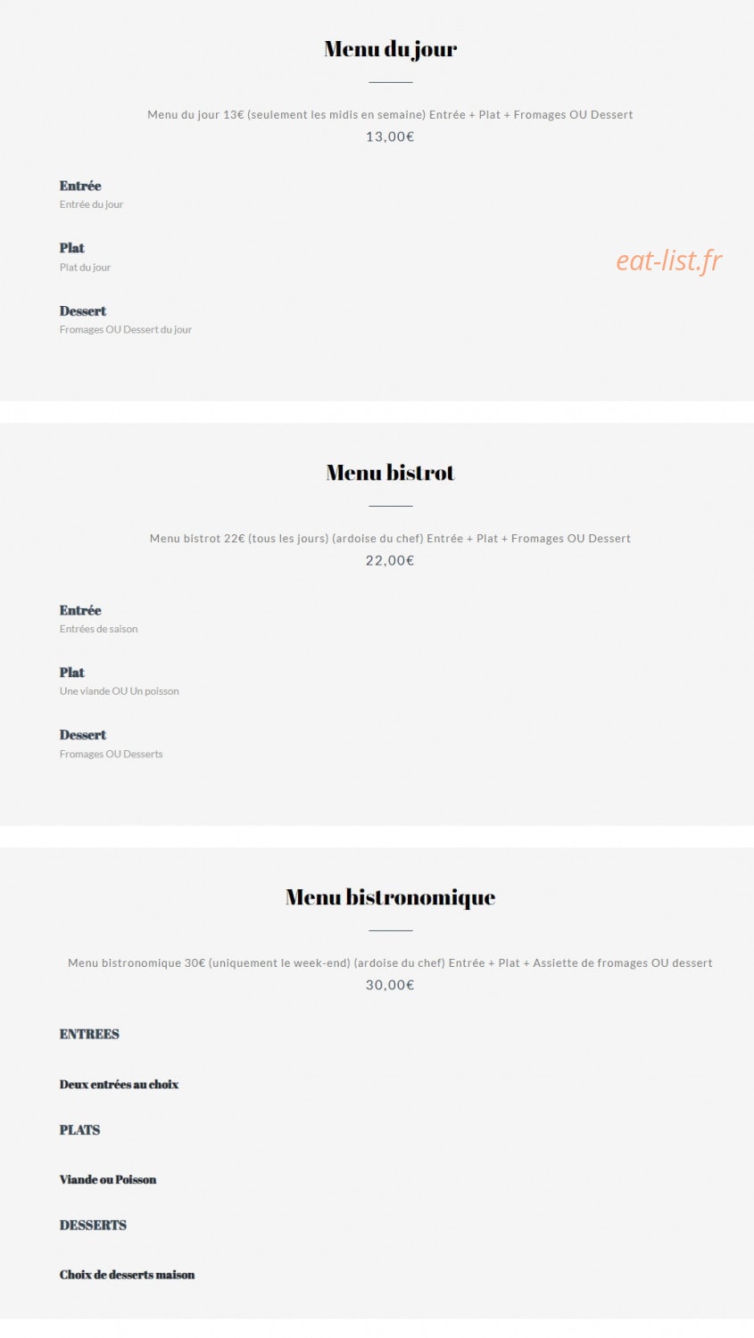 Chez Jup's — carte page 1