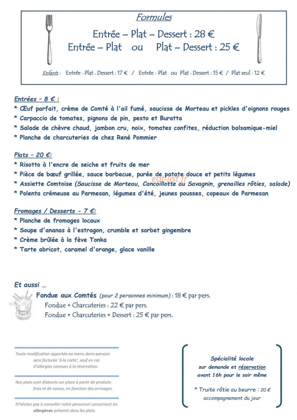 Auberge de la Rivière — carte page 1
