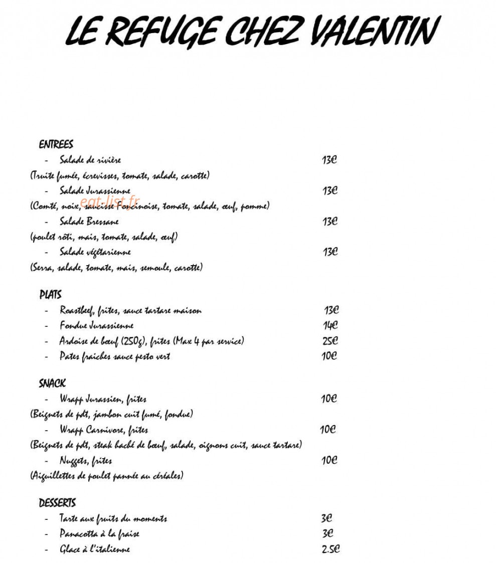 Le Refuge Chez Valentin — carte page 1