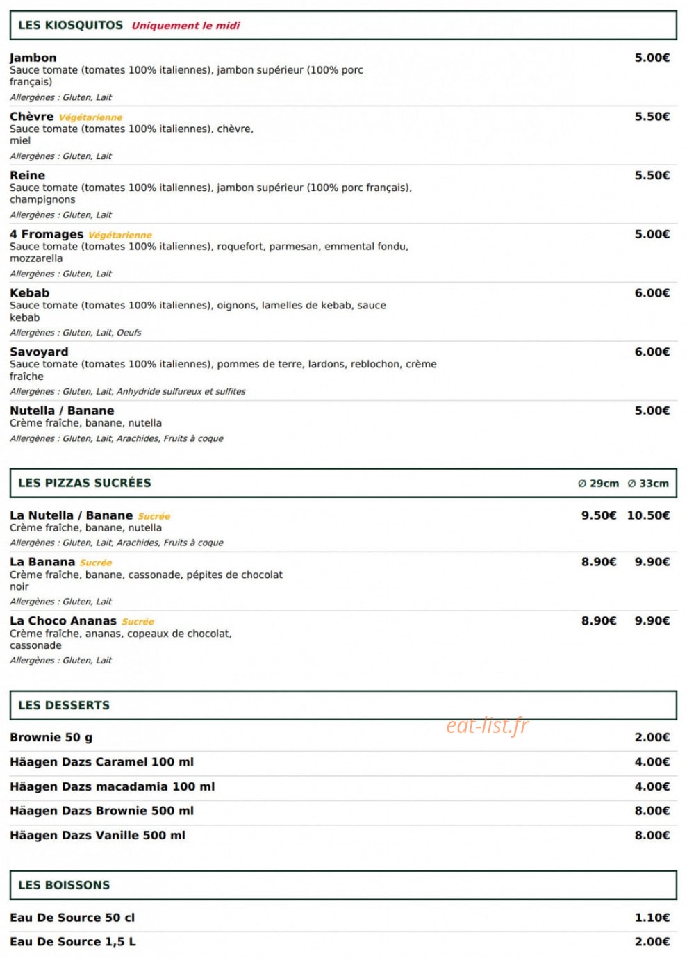Le Kiosque à Pizzas — carte page 4