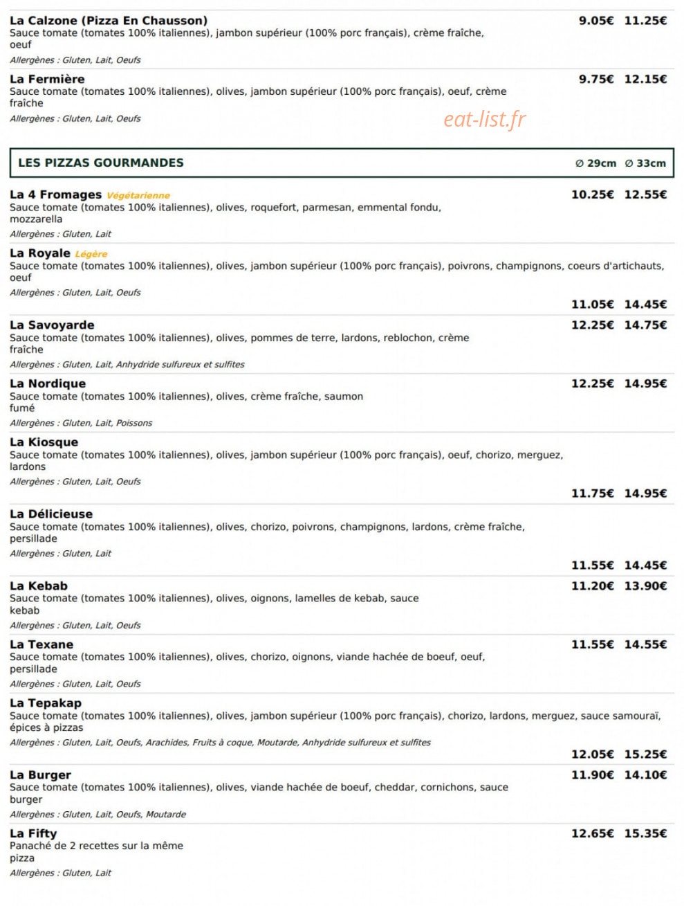 Le Kiosque à Pizzas — carte page 2