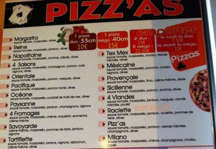 Pizz'as — carte page 1