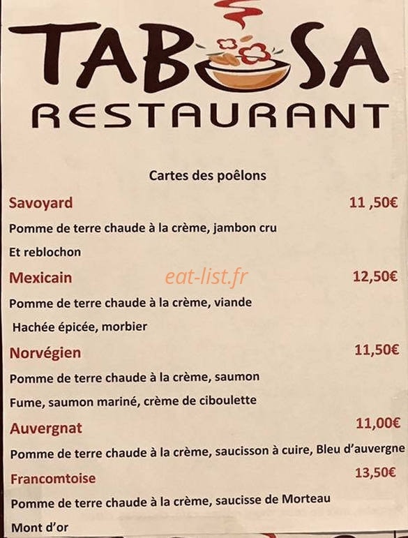 Restaurant Tabosa — carte page 1