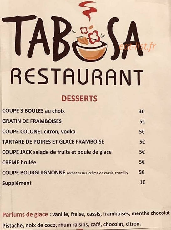 Restaurant Tabosa — carte page 2