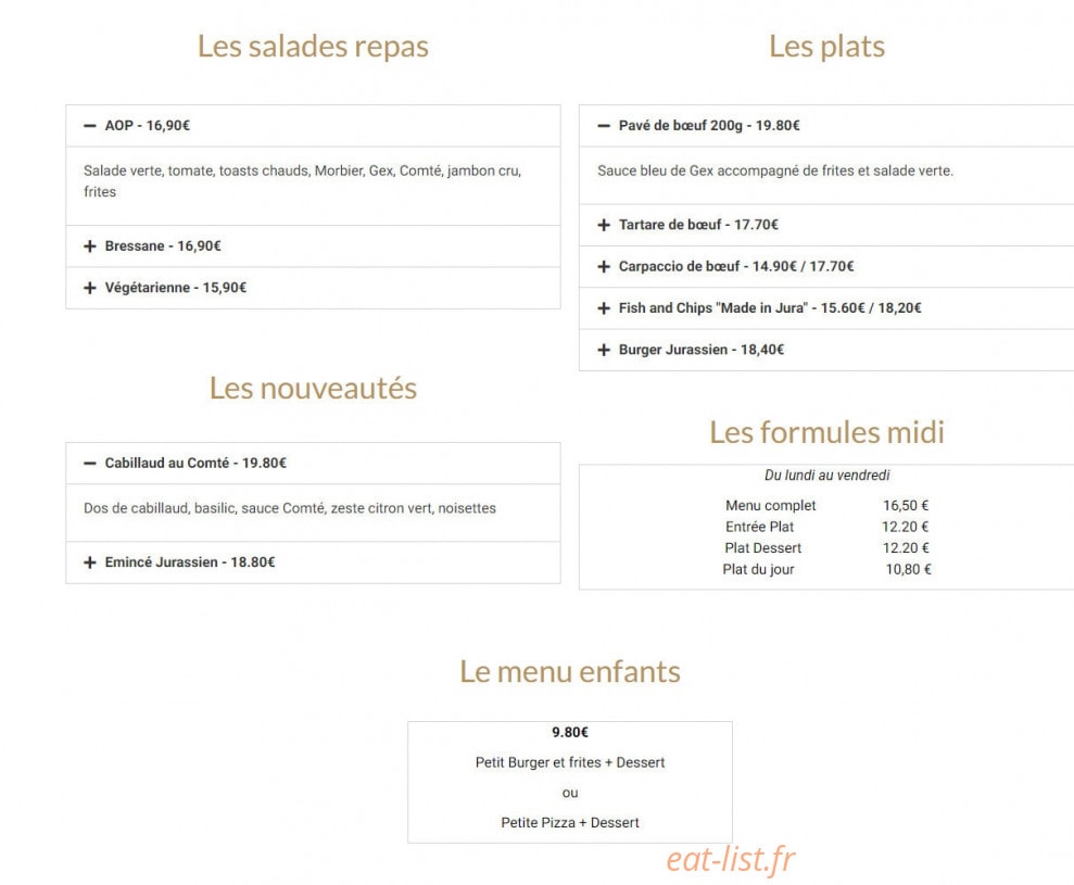 Auberge de la Vallière — carte page 1