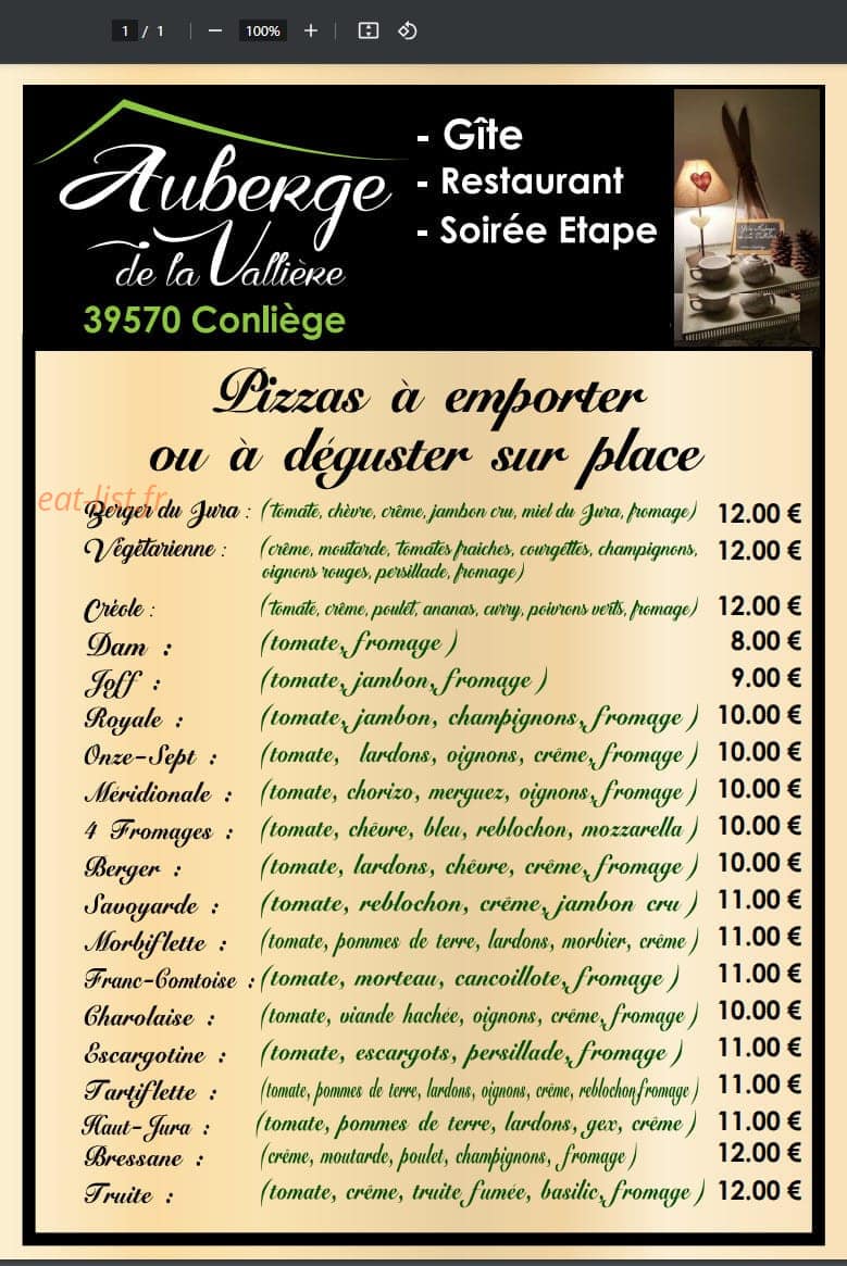 Auberge de la Vallière — carte page 2