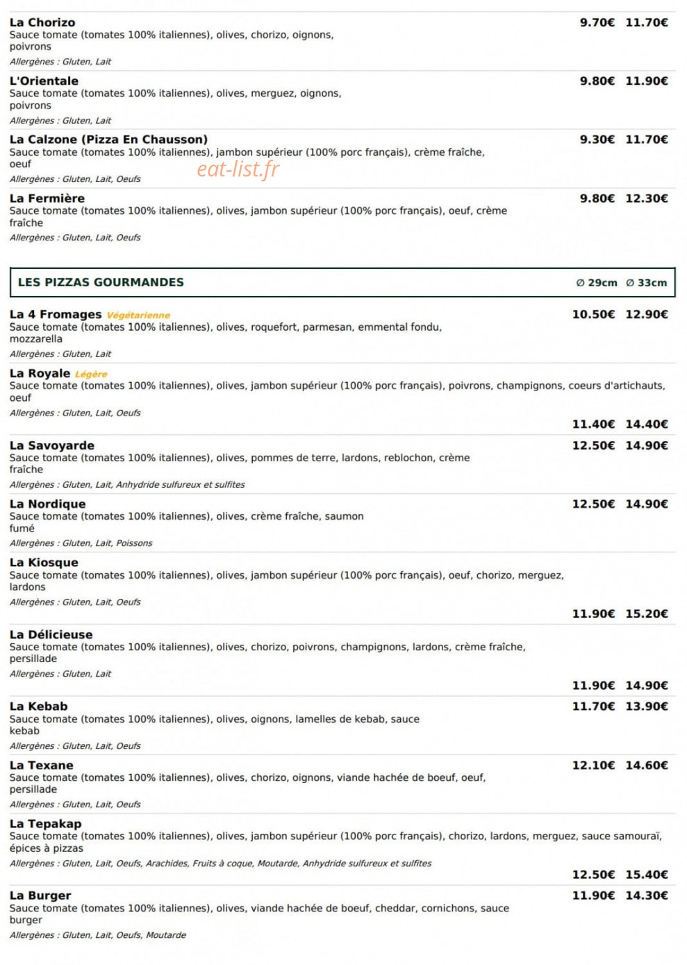 Le kiosque à pizzas — carte page 2