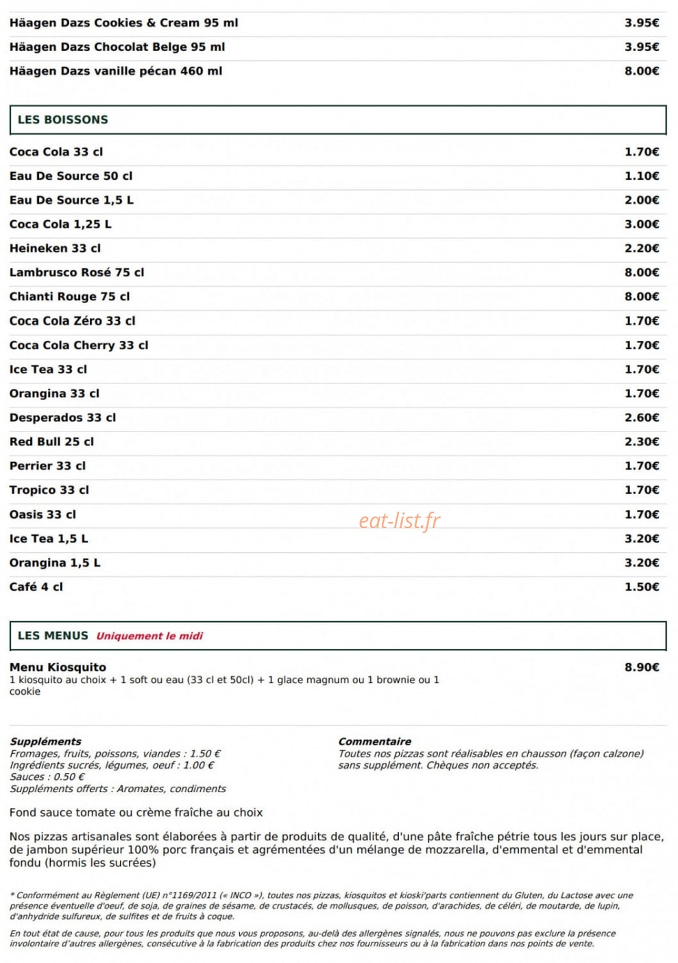 Le kiosque à pizzas — carte page 5